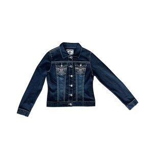 Miss Chic Jeans Cropped Denim Jean Jacket with Embellished Pockets & Stitching